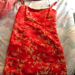 Red flower print dress